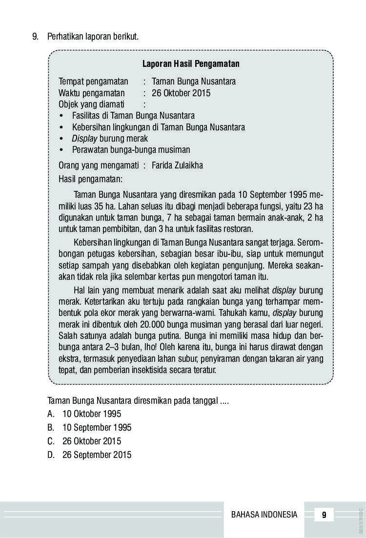 24+ Soal Bahasa Indonesia Kelas 6 Tentang Laporan Hasil Pengamatan